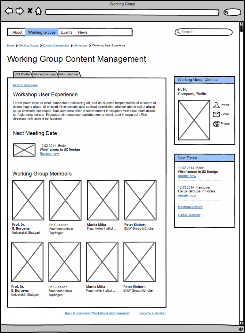 sample page layout in form of a wireframe